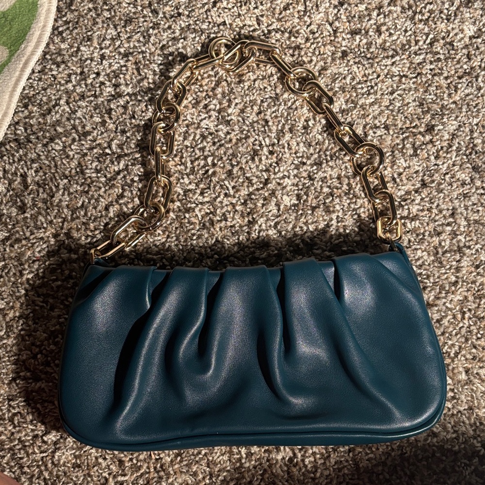 a new day Teal Shoulder Bag with Gold Chain